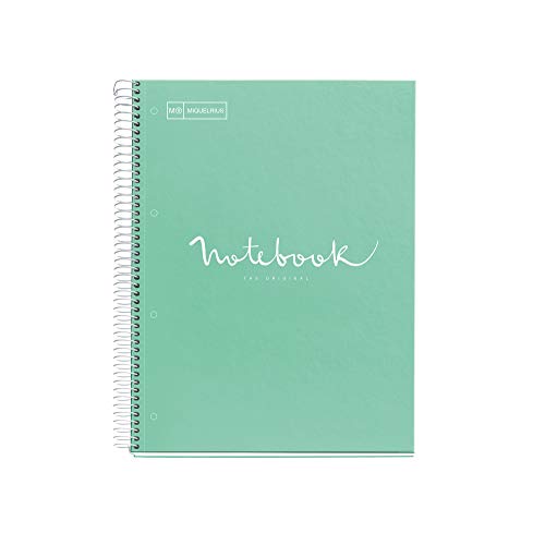 MIQUELRIUS - Cuaderno Notebook Emotions - 1 franja de color, A4, 80 Hojas con rayado punteado (Dots), Papel 90g, 4 Taladros, Cubierta de Cartón Extraduro, Color Menta