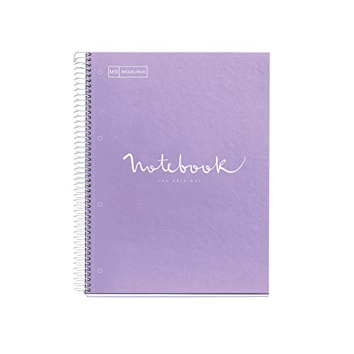 MIQUELRIUS - Cuaderno Notebook Emotions - 1 franja de color, A4, 80 Hojas rayadas punteadas (Dots), Papel 90g, 4 Taladros, Cubierta de Cartón Extraduro, Color Lavanda