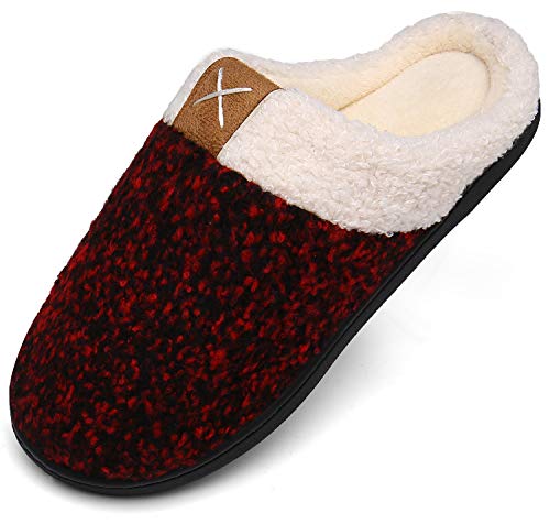 Mishansha Pantuflas Hombre Zapatillas de Estar por Casa para Mujer Invierno Antideslizantes CáLido Cómodas Memory Foam Slippers Rojo Marrón Gr.40/41