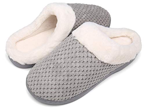 Mishansha Zapatillas De Estar por Casa para Mujer Antideslizante CáLido Invierno Pantuflas Casa Cómodas Suave Memory Foam Slippers,Gris,40/41