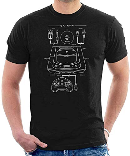 Miuins Men's Sega Saturn Patent Blueprint T-Shirt,Black,X-L
