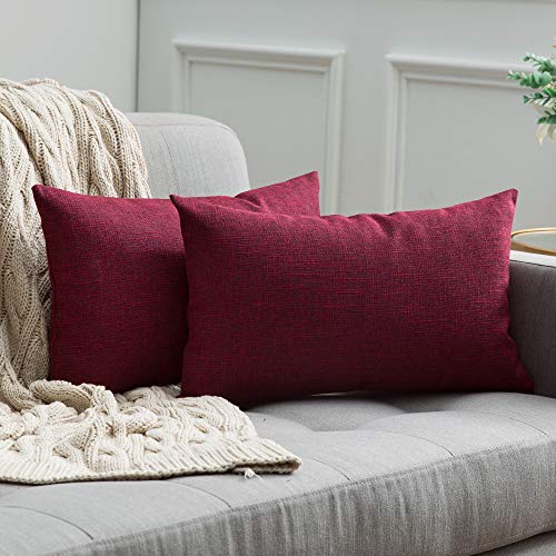 MIULEE Cojines Lumbar Decorativos Fundas De Cojines De Lino De Estilo De Casa Rural Fundas De Almohadas De Decoración Vintage para Sofá 12 X 20 Pulgadas 30 X 50 Cm 2 Piezas Carmesí MIULEE Cojines Lumbar Decorativos Fundas De Cojines De Lino De Estilo De Casa Rural Fundas De Almohadas De Decoración Vintage para Sofá 12 X 20 Pulgadas 30 X 50 Cm 2 Piezas Carmesí