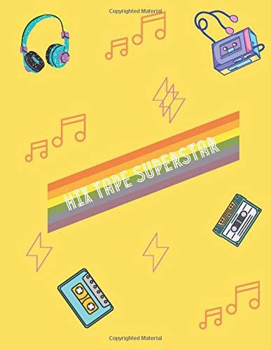 Mix tape superstar: Toteboox vintage retro 80s cassette tape and boom box lined notebook for music lovers (8.5x11")