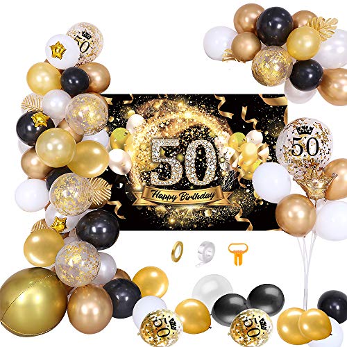 MMTX 50 Decoración de Fiesta de cumpleaños Fondo de póster Dorado Oro Negro Dorado con Guirnalda de Globos, Pancarta de Feliz cumpleaños 50 Globo de látex para Hombres y Mujeres Decoraciones MMTX 50 Decoración de Fiesta de cumpleaños Fondo de póster Dorado Oro Negro Dorado con Guirnalda de Globos, Pancarta de Feliz cumpleaños 50 Globo de látex para Hombres y Mujeres Decoraciones
