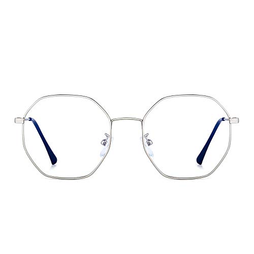 Moda Diseñador Metal Gafas Óptico Marco Anti Luz Azul Anteojos Computadora Protección Para Los Ojos Mujer Plateado