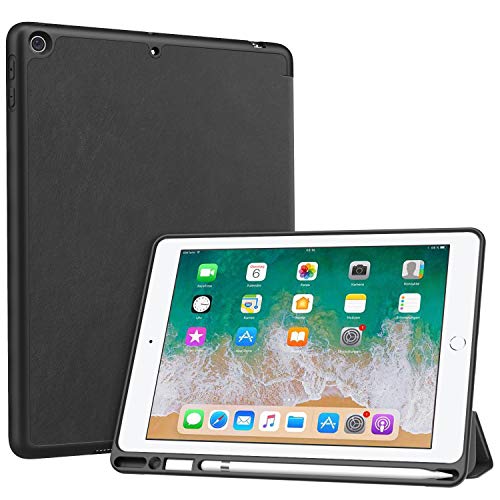 MoKo Funda para Apple iPad 9.7 2018, Cubierta Portátil Genuino Estuche Plegable con Ranuras para Tarjeta de Documento Smart Cover para Apple iPad 9.7" 2018 Tableta (A1893 / A1954), Negro