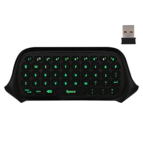 MoKo Xbox One Mini Teclado Retroiluminado Verde, Teclado con Diseño Americano Receptor Inalámbrico 2.4G con Auricular y Conector de Audio para Xbox Series X/Series S/One/One S/Xbox One Elite,Negro