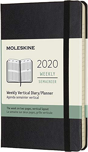 Moleskine - Agenda Semanal Vertical de 12 Meses 2020, Tapa Dura y Goma Elástica, Color Negro, Tamaño Pequeño 9 x 14 cm, 144 Páginas (AGENDA 12 MOIS)