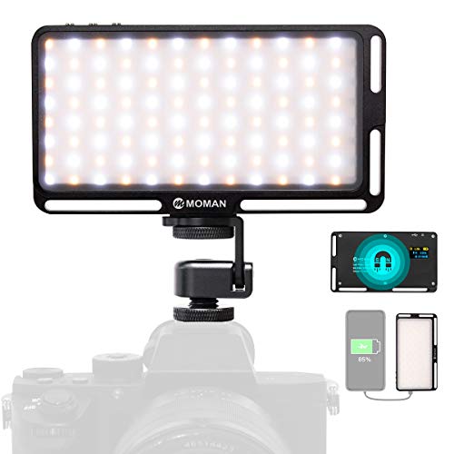 Moman Antorcha Led Video, Foco Led Camara 3000K-6500K Ajustable con Última Cagador Portátil Función, Luz Led Fotografia con Batería Incorparada de 190g, TLCI/CRI 96+, Cable Tipo-C Incluido