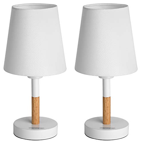 Monzana Set de 2 lámparas de mesa diseño escandinavo Blanco 32 cm mesita de noche decoración interior con interruptor 40V