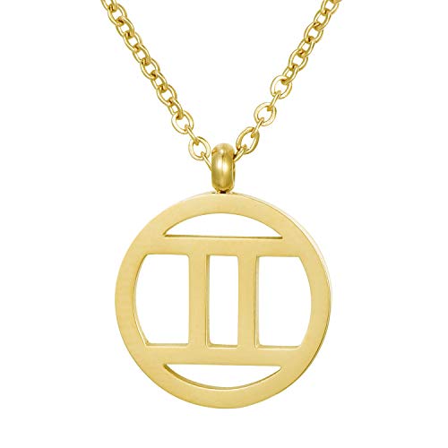 Morella Collar Acero Inoxidable Oro con Colgante Signo del Zodiaco Géminis en Bolsa de Terciopelo