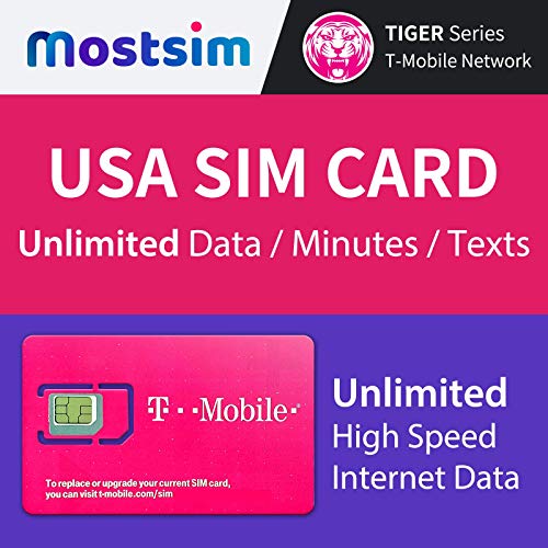Most SIM T-Mobile EE.UU. Tarjeta SIM 10 Días, Datos a Alta Velocidad/Llamadas/Mensajes de Texto Ilimitados, Tarjeta SIM T-Mobile EE.UU. Estados Unidos