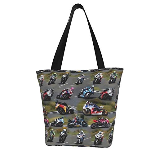 Motogp - Bolsas de compras con bolsa para motocicleta, peso ligero, bonito diseño, bolsas de regalo, a prueba de encogimiento, parte inferior plana, poliéster