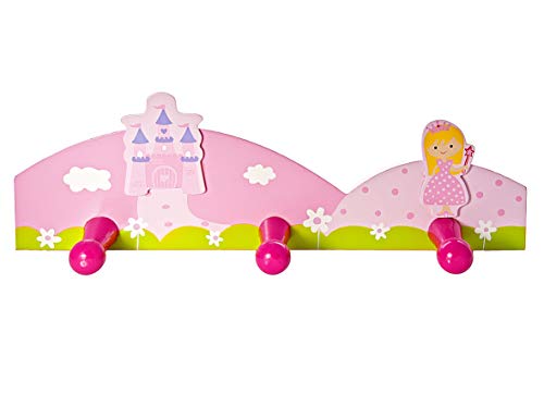 Mousehouse Gifts Triple Gancho percheros de Pared Infantil Hecho de Madera en Color Rosa y decoración de Princesas para la habitación de niñas y bebés