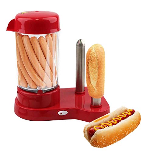 MovilCom® - Maquina de perritos calientes profesional al vapor | Hot dogs maker con 2 pinchos calentador de pan | Color rojo