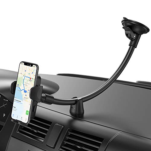 Mpow Soporte Móvil Coche, 【Versión actualizada】Soporte Movil Parabrisas Brazo Largo con Ventosa Fuerte, Soporte Telefonos Moviles Coche con Botón de Liberación Rápida para iPhone SE/ 11 Pro Max/ XS/XR