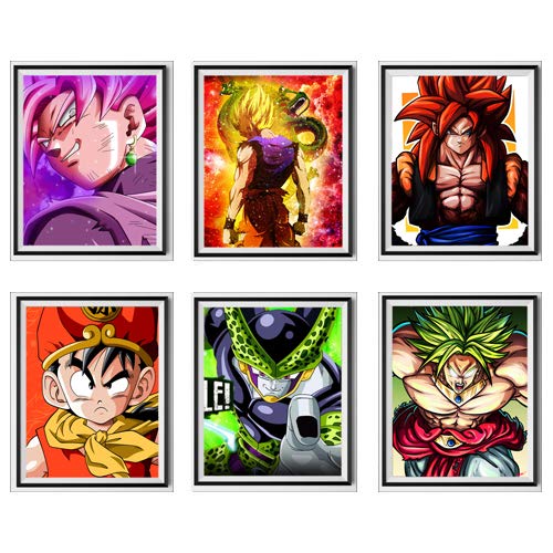 MS Fun Ultra Dragon Ball Anime Fabric SSJ Gohan Goku Perfect Cell Legend Fighter Broli Ullustration Picture Original Wall Poster Art Prints, 8 x 10 pulgadas, sin marco, juego de 6