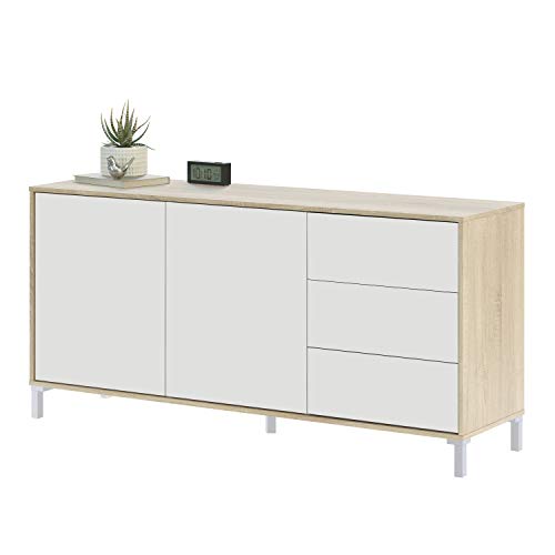 Mueble Aparador, Modelo Brooklyn, Roble Canadian y Blanco Artik, Medidas: 154 cm (Ancho) x 74 cm (Alto) x 41 cm (Fondo)