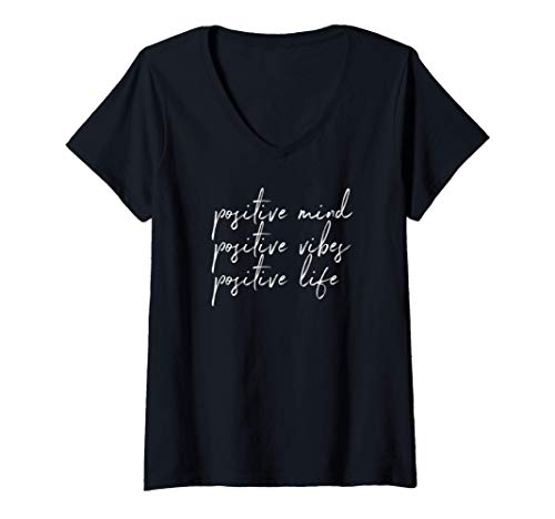 Mujer Novelty Positive Mind Vibe Life Happy Thoughts Good Quotes Camiseta Cuello V