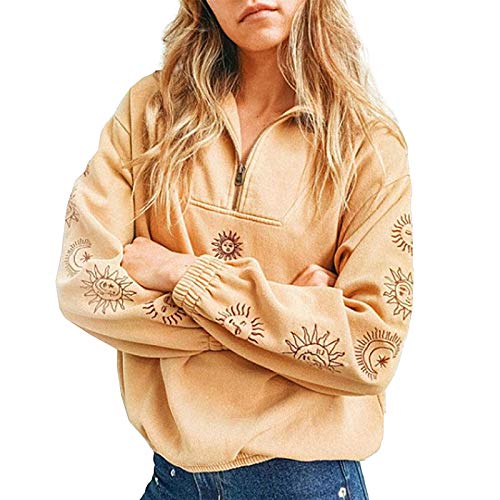 Mujer Sun Moon Star Graphic Sudadera de manga larga con cremallera Jumpers Pullover Harajuku Top Mujer Sun Moon Star Graphic Sudadera de manga larga con cremallera Jumpers Pullover Harajuku Top