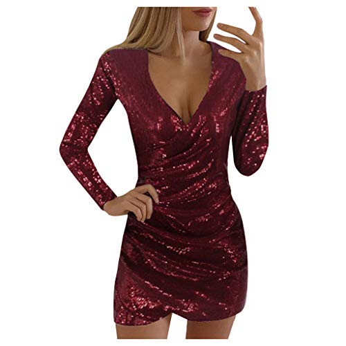 Mujer Vestidos de Fiesta Elegante con Purpurina Brillo V-Cuello Casual Vestido de Cóctel Suave Ajustado para Boda Baila Ceremonia y Eventos Fannyfuny Mujer Vestidos de Fiesta Elegante con Purpurina Brillo V-Cuello Casual Vestido de Cóctel Suave Ajustado para Boda Baila Ceremonia y Eventos Fannyfuny