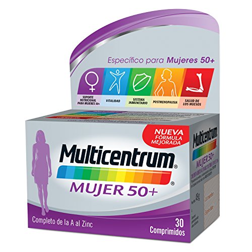 Multicentrum Mujer 50+, Complemento alimenticio con 13 vitaminas y 11 minerales, para mujeres a partir de los 50 años - 30 Comprimidos Multicentrum Mujer 50+, Complemento alimenticio con 13 vitaminas y 11 minerales, para mujeres a partir de los 50 años - 30 Comprimidos