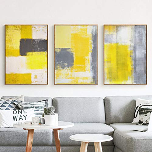 MXmama Arte Abstracto Moderno/Pintura de Lienzo en Gris y Blanco Amarillo/Imagen de póster Impresa/decoración de Arte en la Pared de la habitación del hogar - 50x70cmx3 sin Marco