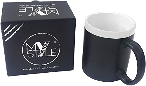 My Custom Style® Taza de Pizarra con Borde de cerámica Blanco. PRESTIGIOSO Estuche DE Regalo Y Pizarra Incluido EN EL Precio.