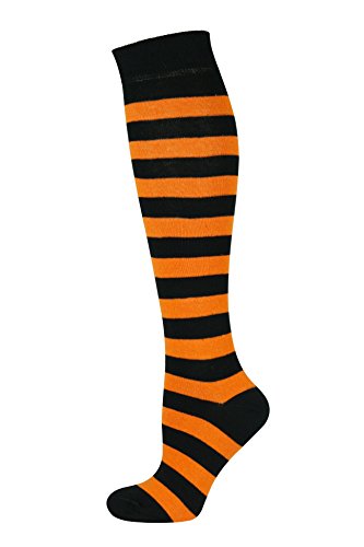 Mysocks unisexo Rodilla alta calcetines largos raya Algodón Naranja negro