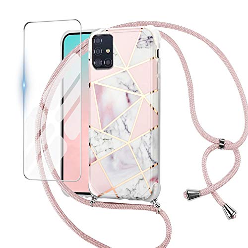 N-brand Kaply Fundas con Correa Samsung Galaxy A71,Colgante Ajustable Collar Correa de Cuello Cadena Cordón Carcasa TPU Suave Silicona Case Funda Marmol con Cuerda para Samsung Galaxy A71