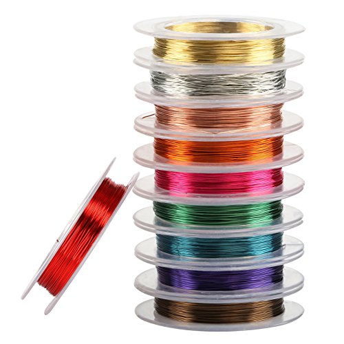 Naler - 10 rollos de alambre de cobre, 0,3 mm, varios colores, alambre de cobre desnudo, para manualidades, joyería, bricolaje, 10 metros/rollo Naler - 10 rollos de alambre de cobre, 0,3 mm, varios colores, alambre de cobre desnudo, para manualidades, joyería, bricolaje, 10 metros/rollo