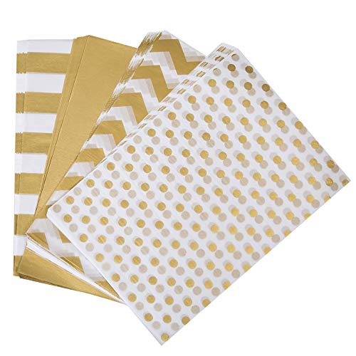 Naler 300 Hojas de Papel de Seda para Envolver Regalos Embalaje DIY Manualidades Color Dorado y Blanco 4 Estilos
