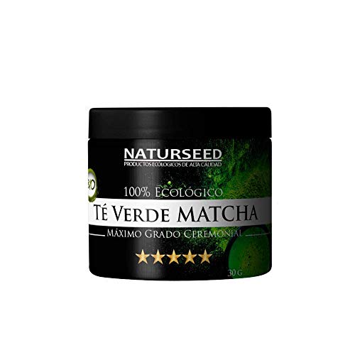 Naturseed - Té Matcha Organico Grado Ceremonial 5 estrellas Japones, 30 gr en polvo, Color Verde Intenso, Sabor Dulce, Premium Bio- Ecologico, Ceremonia, Para beber.