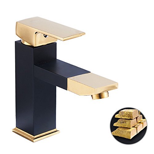 Negro con grifo de Oro 360 grados de rotación de la Cuenca con un asa grifo Grifo de agua fría y caliente Negro con grifo de Oro 360 grados de rotación de la Cuenca con un asa grifo Grifo de agua fría y caliente