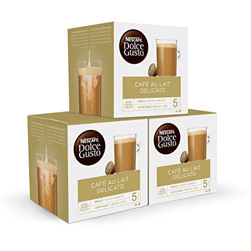 Nescafé DOLCE GUSTO CAFÉ CON LECHE DELICATO - Pack De 3 x 16 cápsulas - Total: 48 Cápsulas