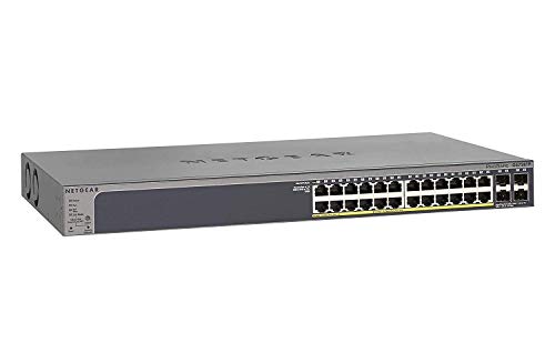 Netgear GS728TP-200EUS - Switch Smart Managed Pro GS728TPv2 (ProSAFE de 24 puertos Gigabit PoE+ Ethernet con 4 puertos SFP y gasto PoE de 190 W), color negro