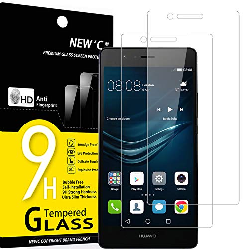 NEW'C 2 Unidades, Protector de Pantalla para Huawei P9 Lite, Antiarañazos, Antihuellas, Sin Burbujas, Dureza 9H, 0.33 mm Ultra Transparente, Vidrio Templado Ultra Resistente