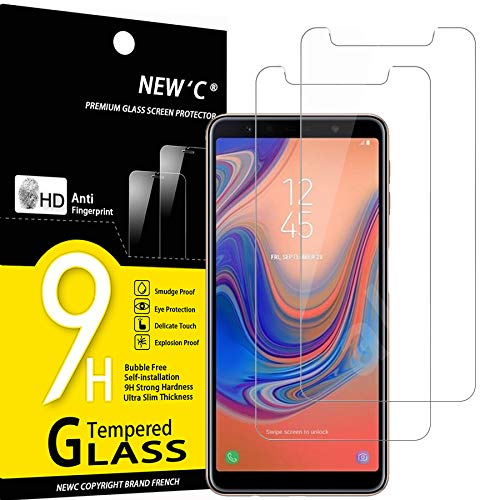 NEW'C 2 Unidades, Protector de Pantalla para Samsung Galaxy A7 (2018), Antiarañazos, Antihuellas, Sin Burbujas, Dureza 9H, 0.33 mm Ultra Transparente, Vidrio Templado Ultra Resistente