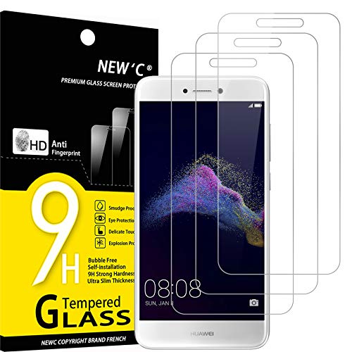 NEW'C 3 Unidades, Protector de Pantalla para Huawei P8 Lite 2017, Antiarañazos, Antihuellas, Sin Burbujas, Dureza 9H, 0.33 mm Ultra Transparente, Vidrio Templado Ultra Resistente