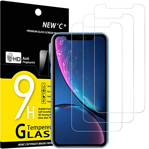 NEW'C 3 Unidades, Protector de Pantalla para iPhone 11 y iPhone XR (6.1"), Antiarañazo, Antihuella, Sin Burbujas, 9H, 0.33 mm, Vidrio Templado Ultra Resistente y Transparente