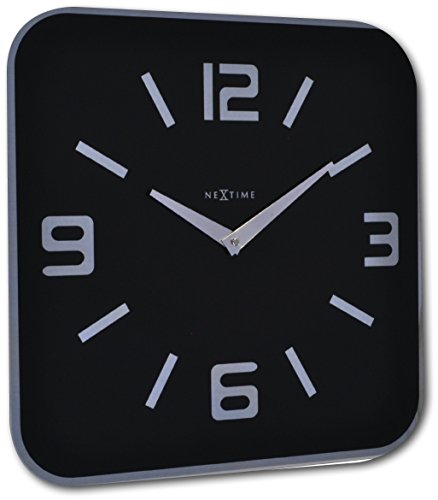 NeXtime Grand Reloj de pared "SHOKO", muy silencioso, negro ,cuadrado, 43 x 43 cm