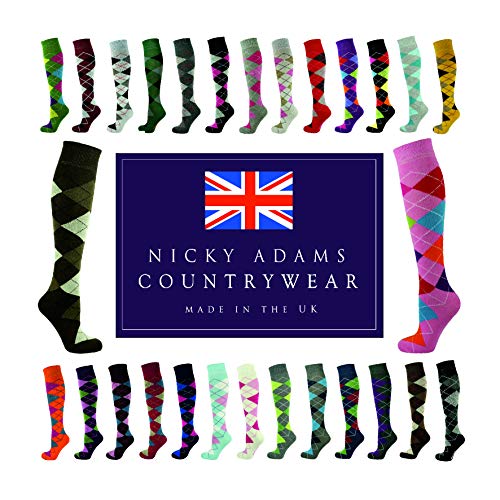 Nicky Adams Rombos Equitación Calcetines Mujer Hombre Mujer Ecuestre Caballo Largo 80% de Algodón Diamante Patrón Unisex hasta la Rodilla - Calcetines de Rombos Cualquier 3, 3-6