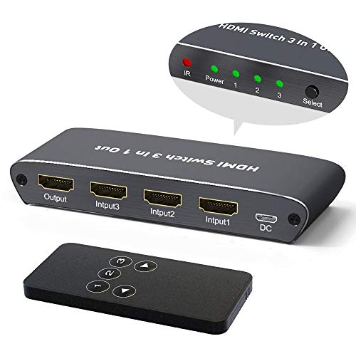 NIERBO HDMI Switch, Conmutador HDMI 3 x 1 4K 60HZ hdmi 2.0 Selector de Distribuidor HDMI 3 Entradas 1 Salida 3D 1080P HD Compatible HDCP 2.2 con Control Remoto para PS4 DVD Consola Juegos Xbox PC HDTV