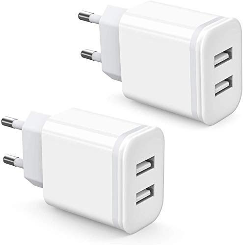 Niluoya Cargador USB Pared con Dos USB Puertos 5V 2.1A 2-Pack Adaptador Universal Enchufe Móvil Replacement for iPhone X Xs MAX XR 8 7 6 6S Plus 5S 11 Pro, Samsung Galaxy, Xiami Redmi, Huawei, Android
