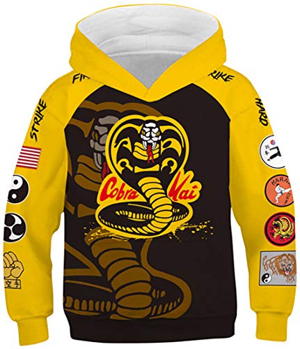 Niños Sudaderas con Capucha 3D Impreso Hoodies Sweatshirt Bolsillos de Mangas Largas (Cobra Kai,9-10 años)