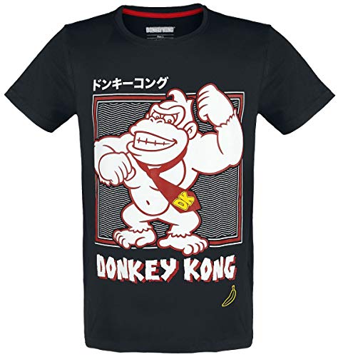 Nintendo Donkey Kong - Camiseta Oficial de Manga Corta para Hombre, diseño con Logotipo japonés Negro L