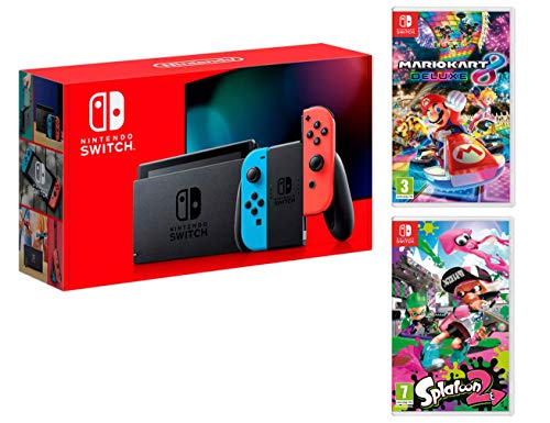 Nintendo Switch Consola 32Gb Azul/Rojo Neón + Mario Kart 8 Deluxe + Splatoon 2 Nintendo Switch Consola 32Gb Azul/Rojo Neón + Mario Kart 8 Deluxe + Splatoon 2