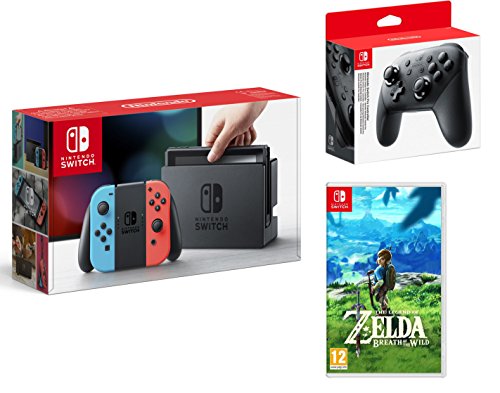 Nintendo Switch consola 32gb azul/rojo Neón + The Legend of Zelda: Breath of the Wild + Nintendo Switch Pro Controller