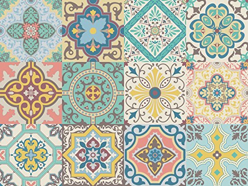 NossaRua Sintra - 12 Vinilos autoadhesivos con patrón de azulejo portugués, colección Sintra; azulejos de vinilo que imitan cerámica hidráulica. Medida: 15 x 15 cm