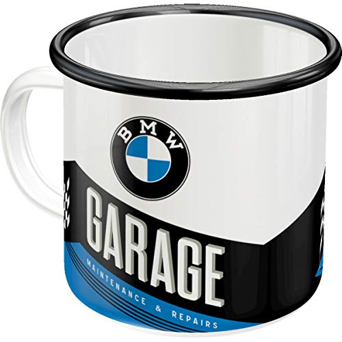 Nostalgic-Art 43216 - Taza esmaltada retro BMW – Garaje – Idea de regalo para los fans de los accesorios de coche y moto – Taza de camping, 360 ml, diseño vintage